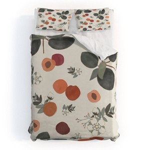 Deny Designs 3pc Full/Queen Menina Lisboa Peaches White Flowers Duvet Cover and Pillow Sham Set Green - 1 of 4