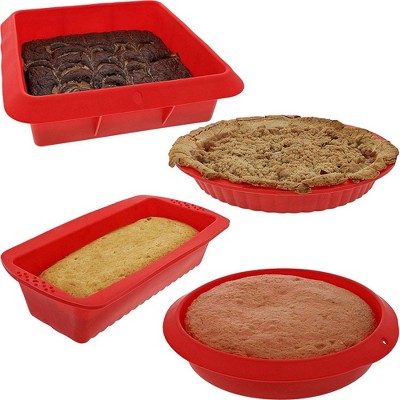Nonstick Silicone Bakeware Baking Molder Set (4 Piece Set), Red