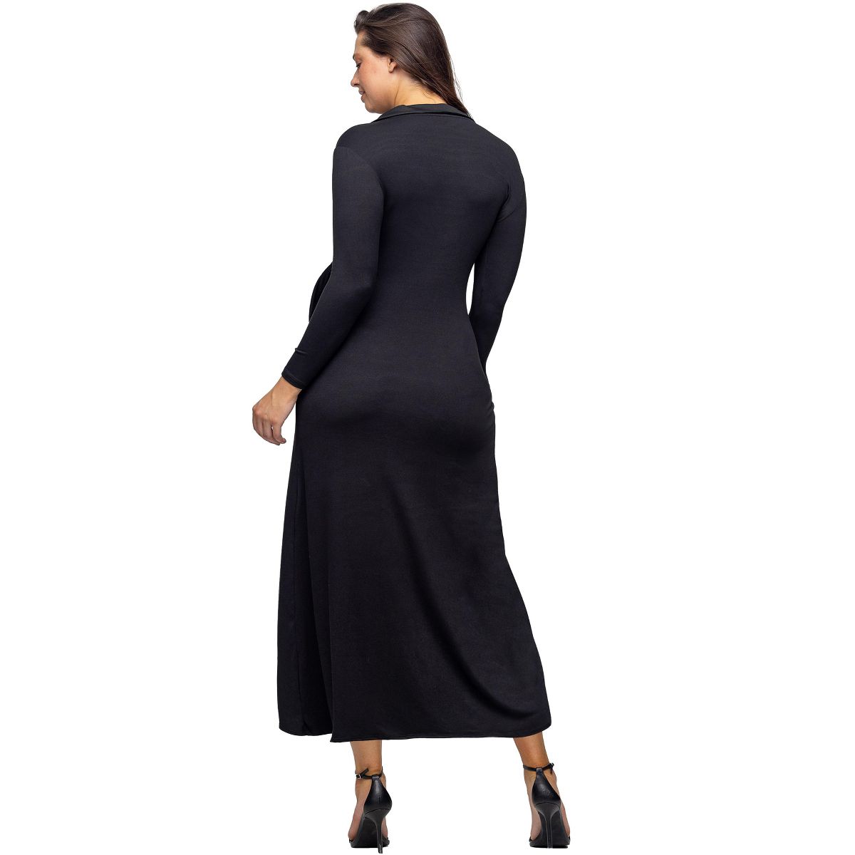 Womens V-Neck Long Sleeve Collared Wrap A-Line Maxi Dress - 24seven Comfort Apparel™ - thumbnail 3