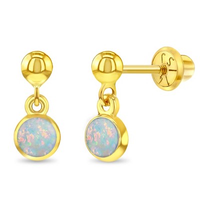 Girls' Opal Dangle Screw Back 14k Gold Earrings - In Season Jewelry