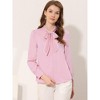 INSPIRE CHIC Women's Tie Neck Contrast Color Button Down Long Sleeves Shirt - 2 of 4