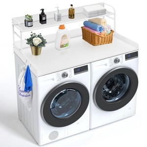 VEVOR Washer Dryer Countertop with 2-Tier Shelf, 54" x 27" Wooden Washer and Dryer Countertop with Anti-Slip Pads, Water-Resistant,White - 1 of 4