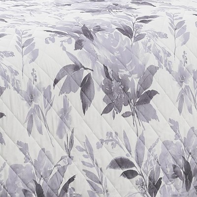 Gray Floral Microfiber Queen Quilt Set with Shams