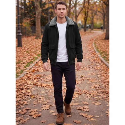 INSPIRE CHIC Men's Winter Outwear Zip Up Side Pockets Thickened Fleece Lined Corduroy Coat Large Black — фото 5