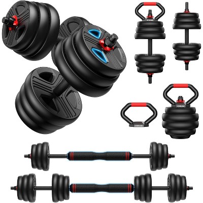 Adjustable Dumbbell Set, with Upgraded Lock Nut - Converts to Kettlebells, Barbell & Push-up Stand for Home Gym