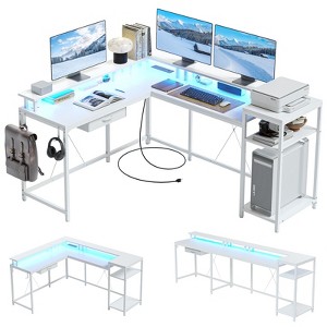 L Shaped Gaming Desk, 68" Computer Desk with File Drawer and Power Outlet - 1 of 4