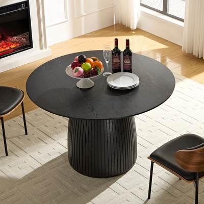 47" Modern Country Faux Solid Wood Dining Table,4-6 Seater Table With Walnut Wood Tabletop,Wooden Round Kitchen Dining Table-Coolbibila