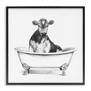 Stupell Industries Cow in Bathtub Sketch Framed Giclee Art, Black, 12" x 12" - 1 of 4