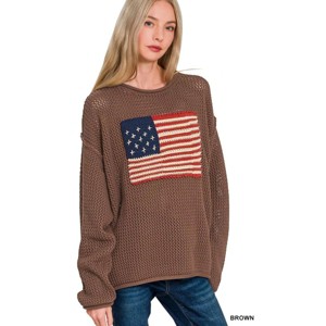 I am a Fashion Junky Zenana American Flag Crew Neck Sweater - 1 of 3