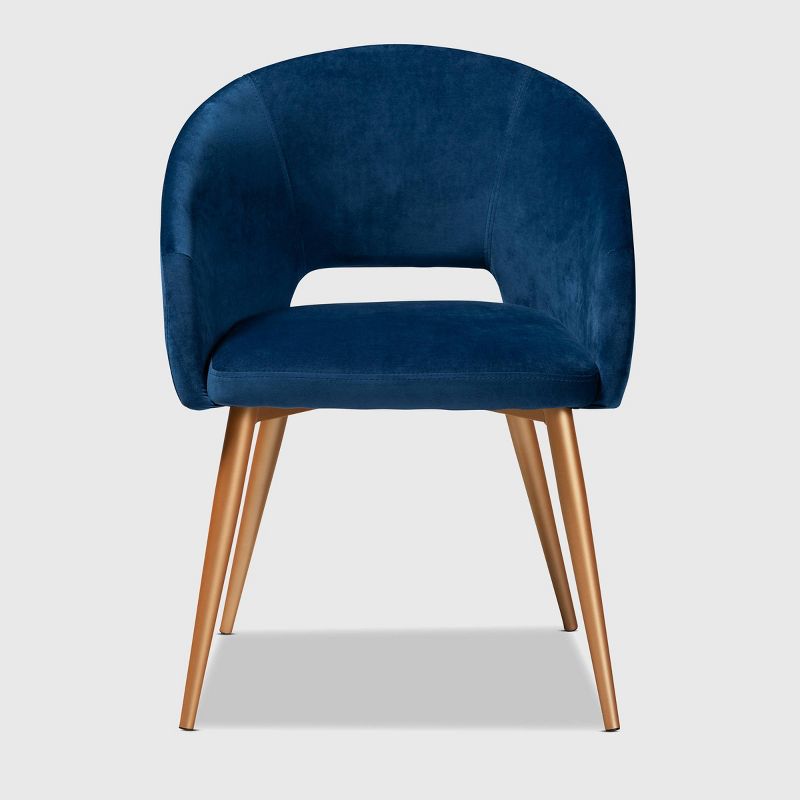 Vianne Velvet Upholstered Metal Dining Chair Navy Blue/Gold - Baxton Studio: Mid-Century Modern, Gold-Tone Legs, Accent Armchair, 3 of 11