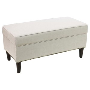 Arcadia Upholstered Nail Button Storage Bench - Talc Linen - Skyline Furniture