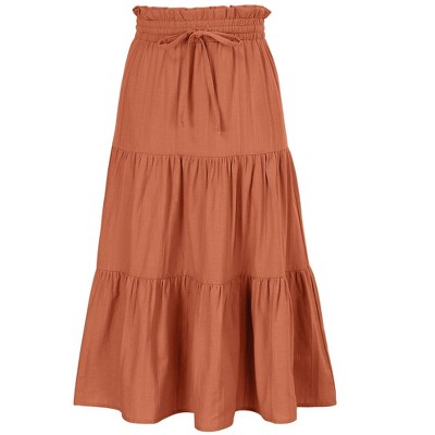 Maxi Skorts Skirt for Girls Button Front High Waisted Long Skirt with Belt Ruffled Skirts with Pocket