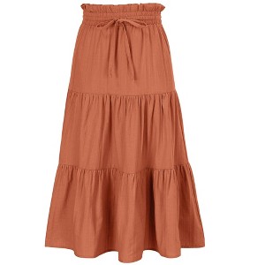 Maxi Skorts Skirt for Girls Button Front High Waisted Long Skirt with Belt Ruffled Skirts with Pocket - 1 of 4