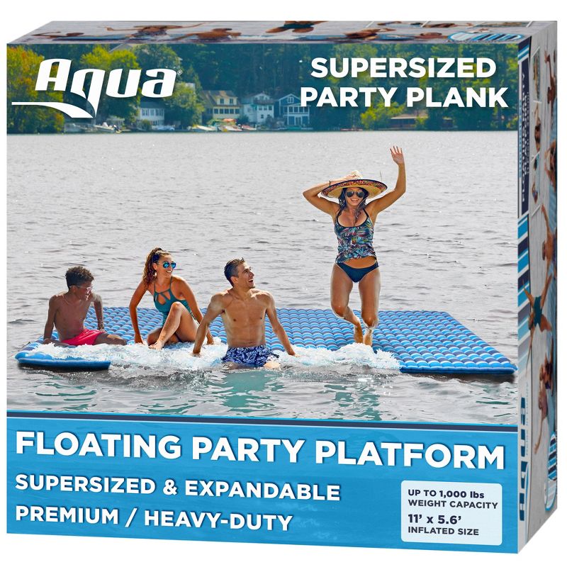 Aqua Leisure Supersized 10 x 5 Foot Inflatable Island Water Floating Party Plank Mat with Anchor Loops for Pool, Beach, and Lake, Blue, 4 of 6
