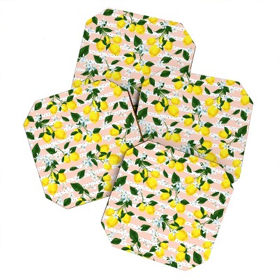 Marta Barragan CamarasaPattern of Flowery Lemons Set of 4 Coasters - Deny Designs