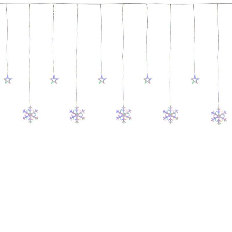 Northlight 250 Multi-Color LED Star and Snowflake Window Curtain Christmas Lights - 16ft Clear Wire, 1 of 3