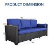Modern Outdoor Patio 3 Seater Wicker Chaise Sofa,Metal Outdoor Garden Rattan Woven 3 Seater Sectional Couch,Cover Non-Slip Cushion-Coolbibila - 4 of 4