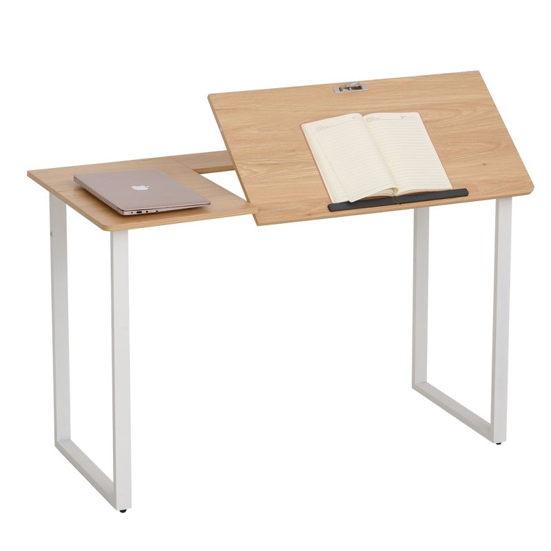 HOMCOM Modern Drafting Drawing Table with Adjustable Tiltable Tabletop, Writing Office Desk Artist Workstation, Oak, 4 of 6