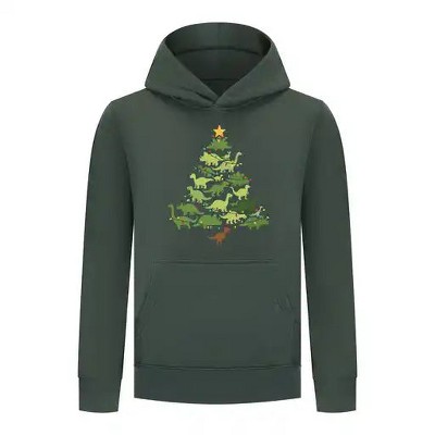 Everyday Kids Christmas Collection Dinosaur Tree Boys Pullover Hoodie – Holiday Sweatshirt