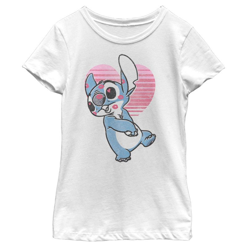 Girl's Lilo & Stitch Valentine's Day Kissy Face T-Shirt, 1 of 5