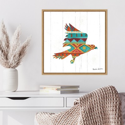 Southwestern Geometric Eagle Print on Canvas with Natural Frame
