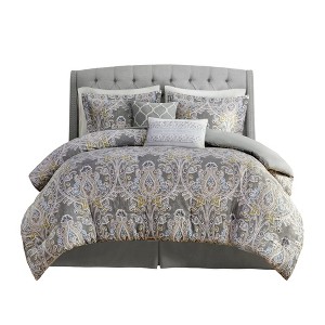 LIVN CO. 6 Piece Damask Patterned Cotton Sateen Comforter Set - 1 of 4