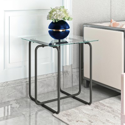 CAVINAS Coffee Tables for Living Room Modern Rectangle Coffee Table Clear Glass Tabletop Side Tables with Metal Leg