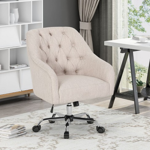 Linen Study Chair Tufted Home Office Chair With Swivel Base,Swivel Task Chair Linen Office Chair For Work Study-The Pop Home - image 1 of 4