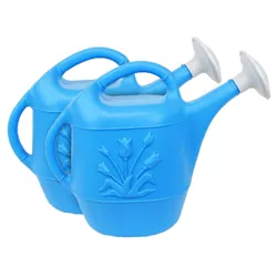 Union Products 63066 2 Gallon Plastic Indoor/Outdoor Watering Can w/ Tulip Design for Garden, Potted Plants, & Patio Pots, Caribbean Blue, 2 Pack