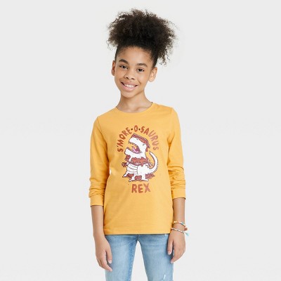 Girls' 'Smore-O-Saurus Rex' Long Sleeve Graphic T-Shirt - Cat & Jack™ Medium Mustard Yellow