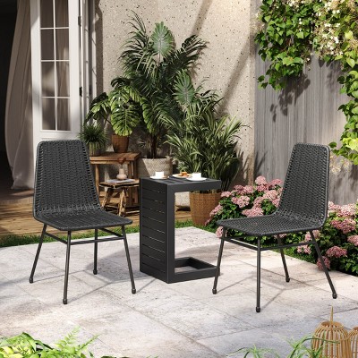 Coolbibila Outdoor Aluminium Slat Coffee Table for 2 and Armless Dining Chair,Patio C-Shape Coffee Table,PE Rattan Woven Back Dining Chair