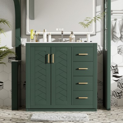 Bathroom Vanity with Sink Combo, Solid Wood Freestanding Cabinet with 3 Drawers & Soft-Close Doors, Modern Storage Vanity Set-Maison Boucle