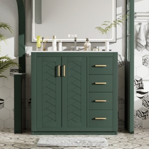 Bathroom Vanity with Sink Combo, Solid Wood Freestanding Cabinet with 3 Drawers & Soft-Close Doors, Modern Storage Vanity Set-Maison Boucle - 1 of 4