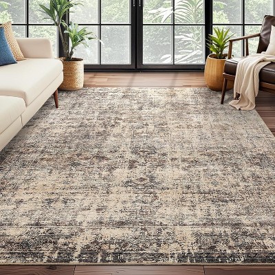 Washable Area Rugs, Soft Low Pile Large Boho Rugs for Living Room Indoor Non-Slip Carpet Vintage Distressed Rugs for Bedroom Dining Room