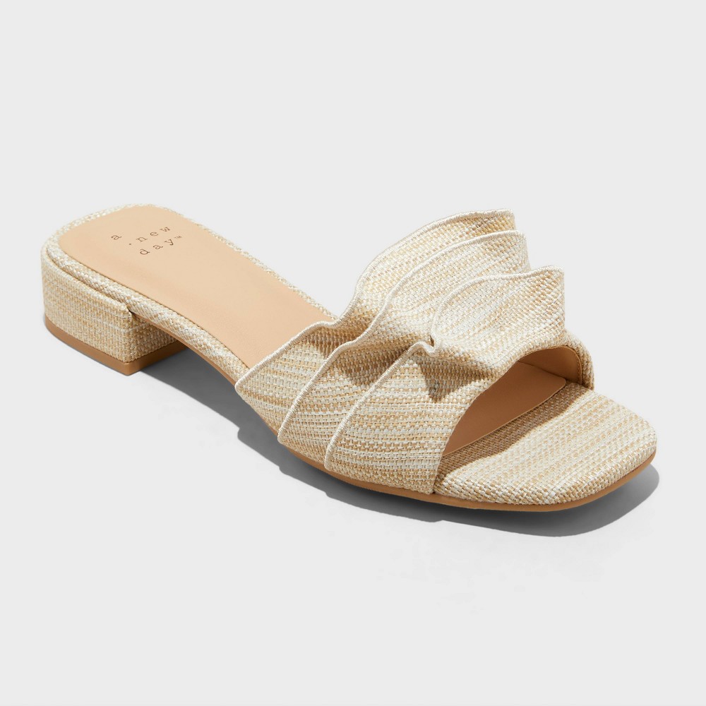 Women's Lyta Raffia Ruffle Sandals with Memory Foam Insole - A New Day™ Beige 9