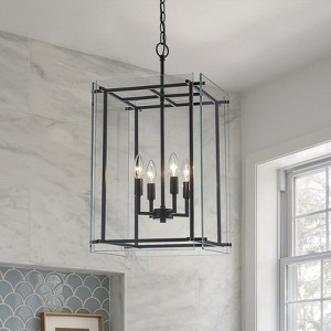 LLHZSY Ultra-White Clear Glass Ceiling Chandelier 4-Light Fixture 15 9/10" - Black - 1 of 4