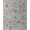 Ivory Taupe and Blue Floral Power Loom Worn Faded Area Rug With Fringe - 4 of 4