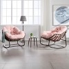 Modern Living Room Rattan Patio Rocking Chair,Metal Frame Velvet Upholstered Recliner Chair,Oversized Egg Chair For Outdoor Bedroom-Coolbibila - 3 of 4