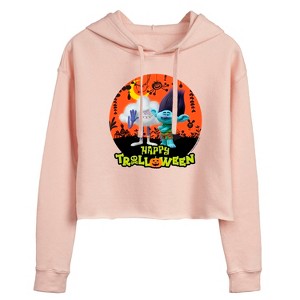 Women's - Trolls - Happy Trolloween Branch and Cloud Guy Cropped Graphic Hoodie - 1 of 3