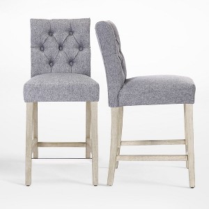 WestinTrends 24" Linen Fabric Tufted Counter Stool (Set of 2) - 1 of 4