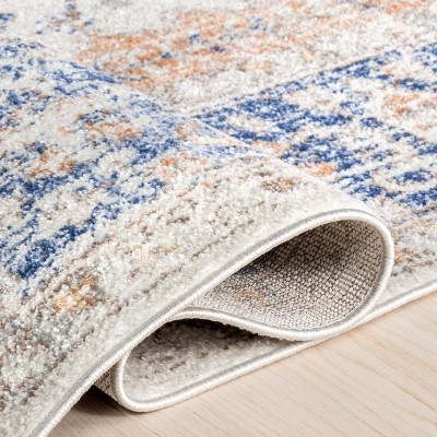 Reversible Vintage Floral Blue Synthetic Area Rug, 5' x 7'