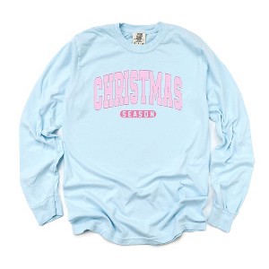 Simply Sage Market Women's Pink Christmas Season Long Sleeve Garment Dyed Tee - 1 of 2