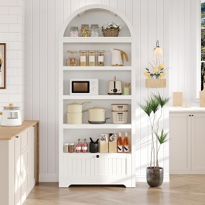 71" Tall Arched Pantry, 6-Tier Freestanding Storage Cabinet with Drawer, Modern White Book Shelf with Open Shelves & Anti-Tipping Design - 1 of 4