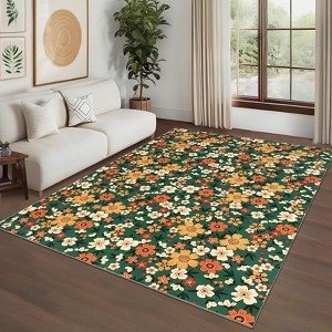 Farmhouse Floral Rug Washable Rug for Living Room/Bedroom - 1 of 4