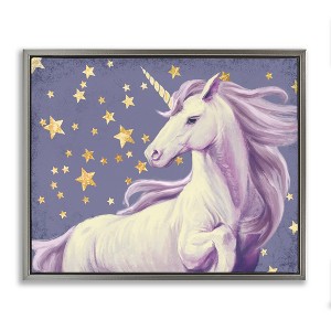 Stupell Industries Purple Unicorn in Starry Sky Floating Frame Canvas Art, Gray, 31" x 25" - 1 of 4