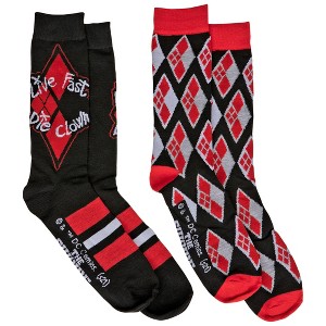 Adult The Suicide Squad Harley Quinn Lie Fast Die Clown 2-Pair Pack of Casual Crew Socks - 1 of 2