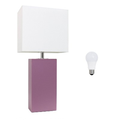 Modern Purple Leather Wrapped Table Lamp with White Fabric Shade
