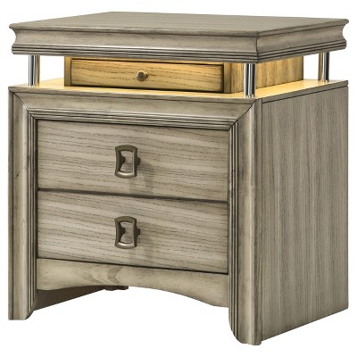 Giselle Beige 3-Drawer Nightstand with LED Light