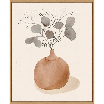 16" x 20" La Planta I Floral Vase by Victoria Barnes Framed Canvas Wall Art - Amanti Art