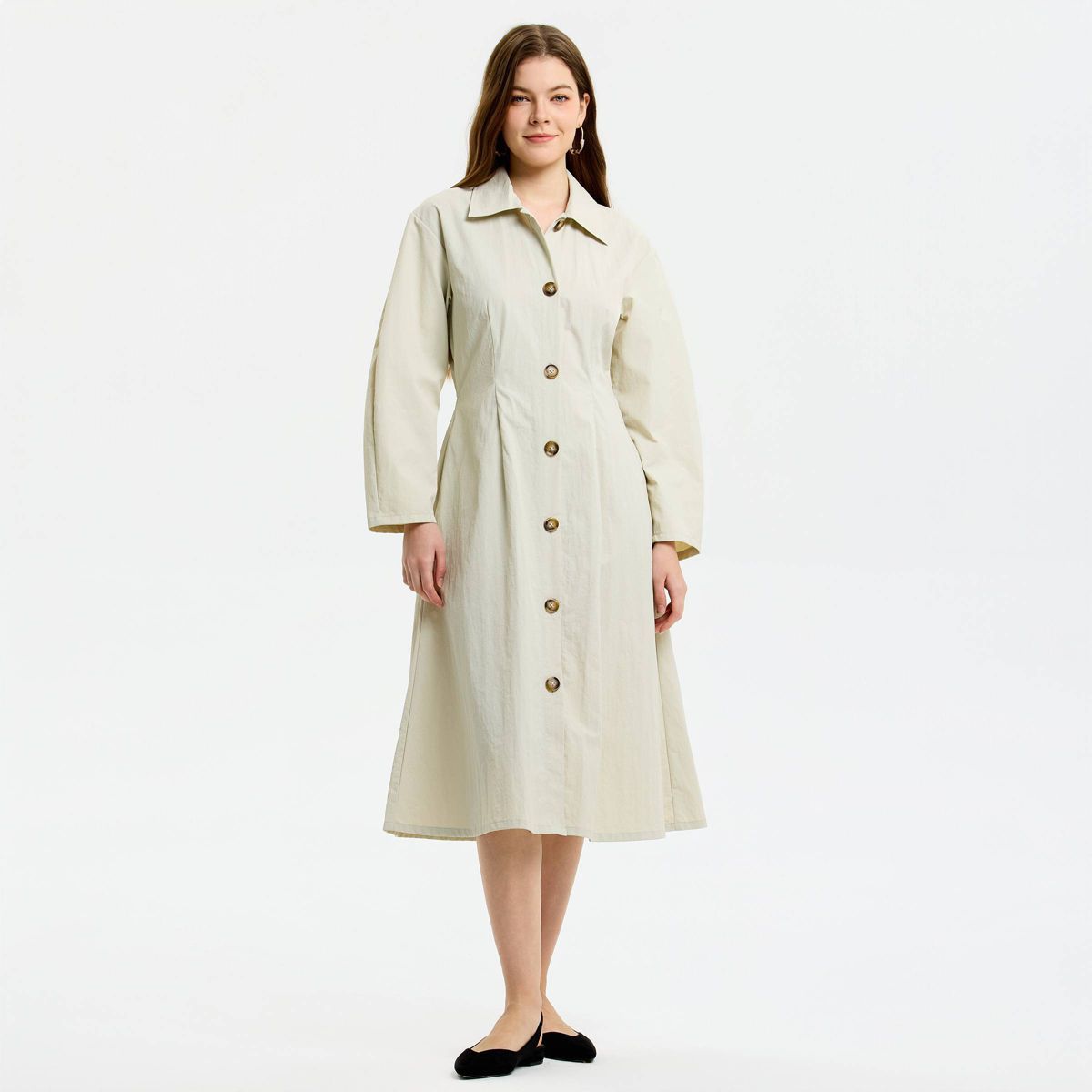 Women's Long Sleeve Button-Front Pleated Midi Shirt Dress - A New Day™ - thumbnail 6